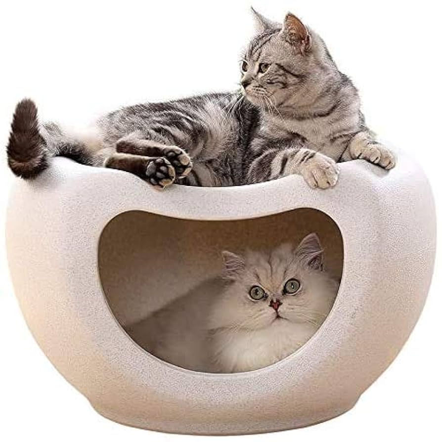 Amazon | ねころん しろ 猫顔モチーフ ドーム型ベッド ファー